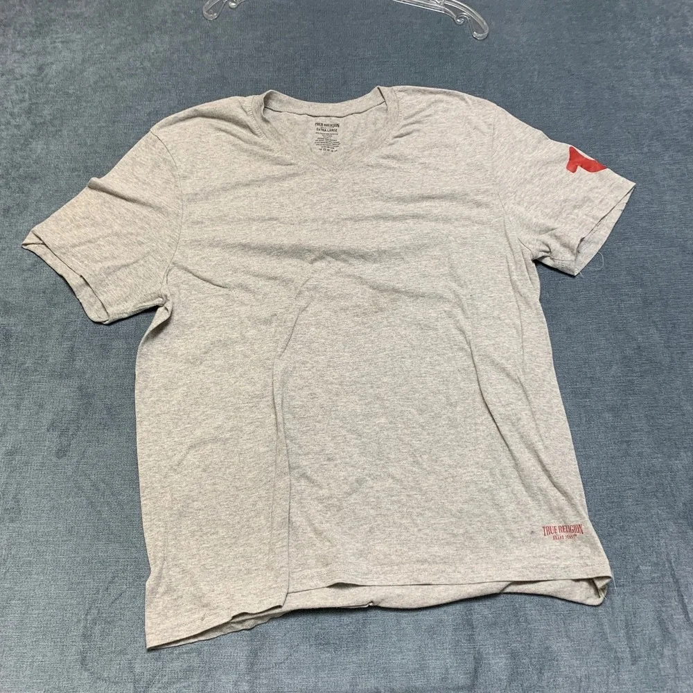 True Religion T Shirt Mens XL Heather Gray V-Neck Short Sleeve Classic Pullover